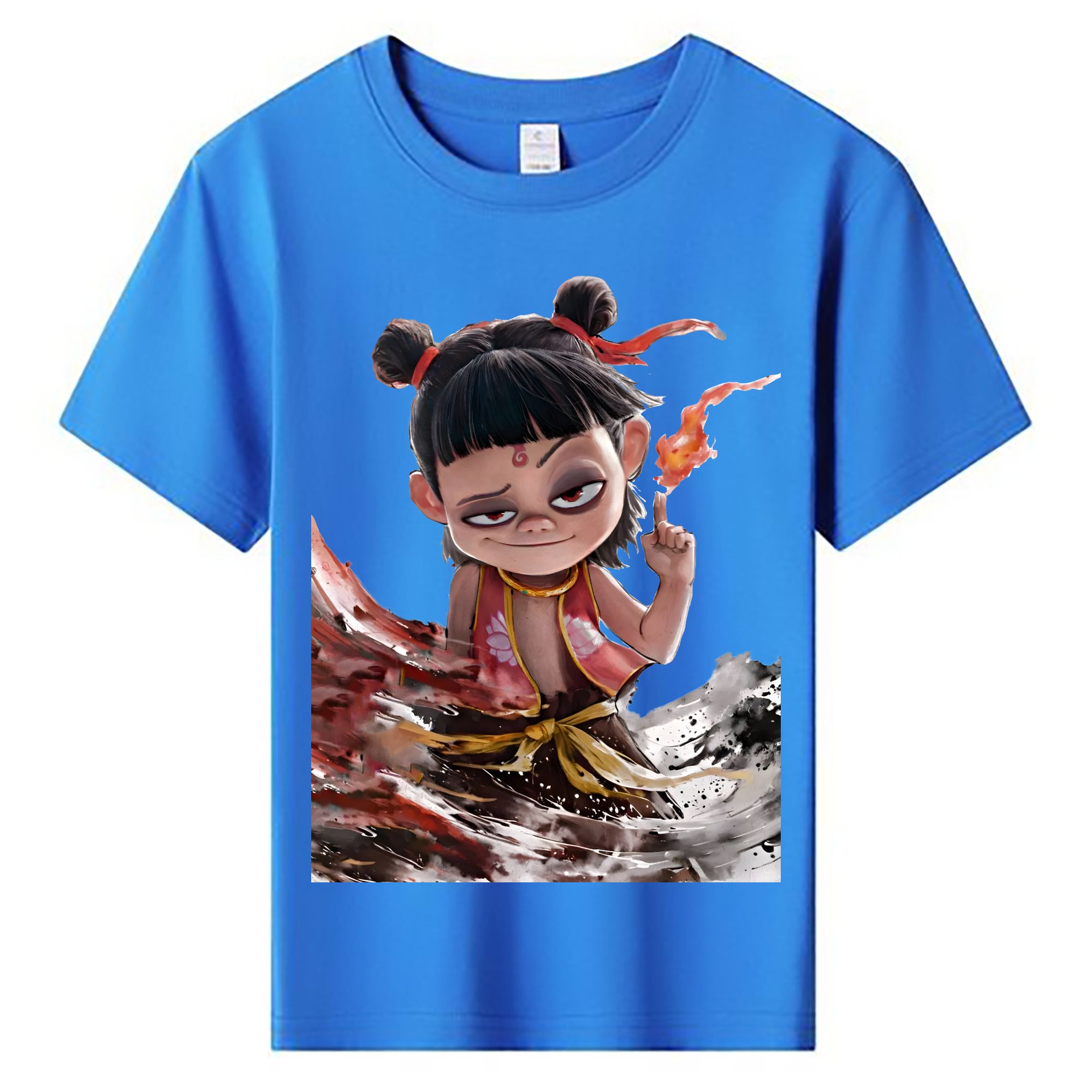 （画像用） Ne Zha 2 ナタ 魔童の大暴れ 綿100％キッズTシャツ（フロントプリント）